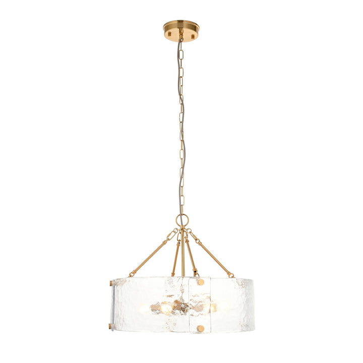 Endon 118584 Keller 6 Light Pendant Brushed Aged Brass Plate & Handmade Textured Clear Glass
