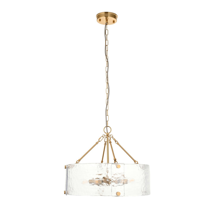 Endon 118584 Keller 6 Light Pendant Brushed Aged Brass Plate & Handmade Textured Clear Glass