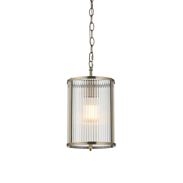 Endon 118595 Ridgeton Pendant Antique Brass Plate & Clear Ribbed Glass