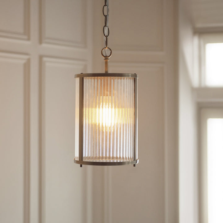 Endon 118595 Ridgeton Pendant Antique Brass Plate & Clear Ribbed Glass