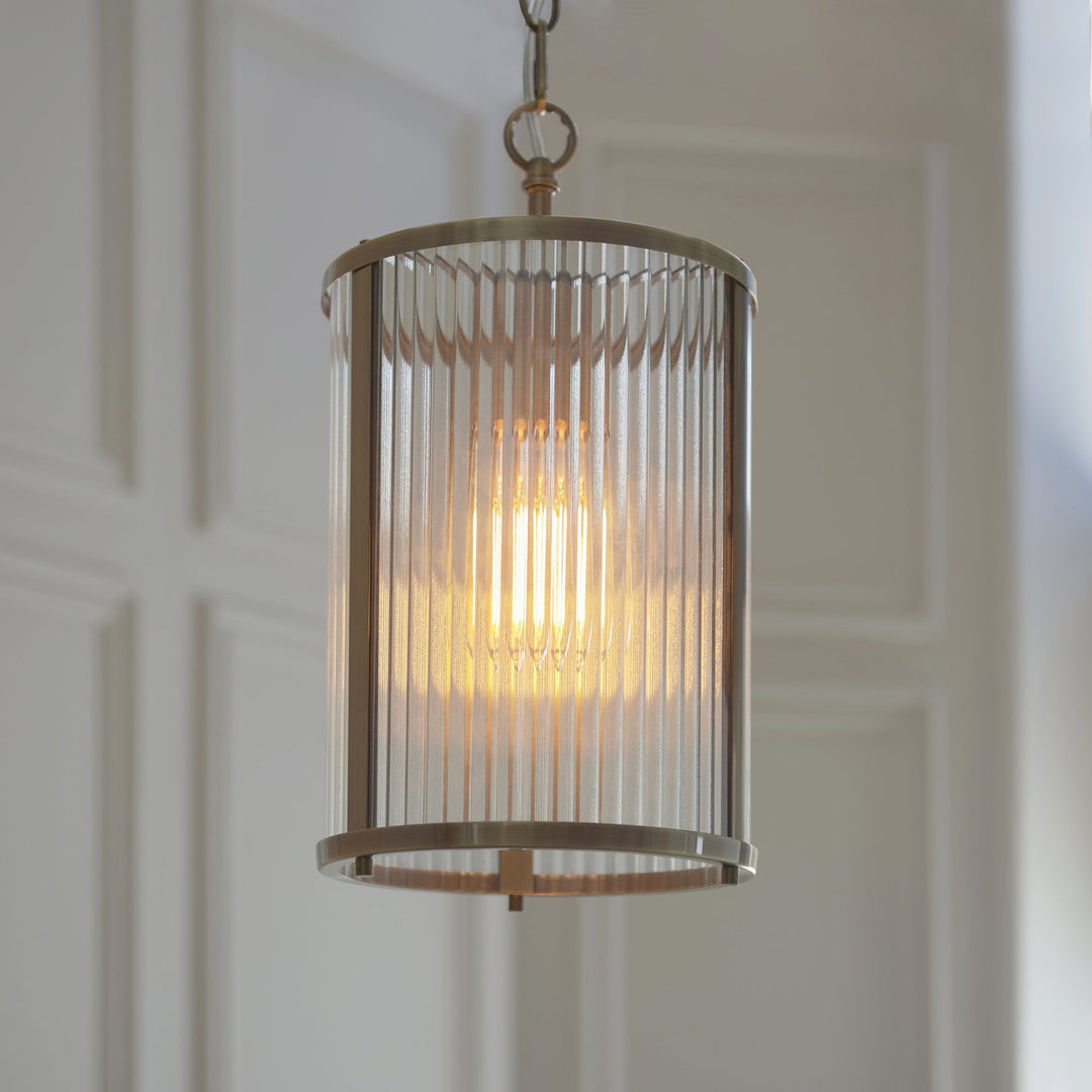 Endon 118595 Ridgeton Pendant Antique Brass Plate & Clear Ribbed Glass