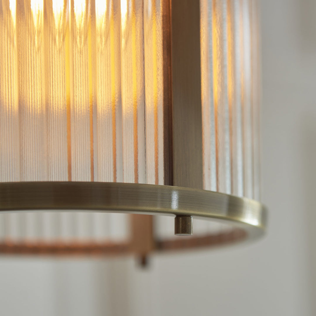 Endon 118595 Ridgeton Pendant Antique Brass Plate & Clear Ribbed Glass