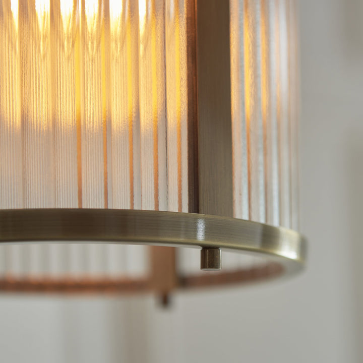 Endon 118595 Ridgeton Pendant Antique Brass Plate & Clear Ribbed Glass