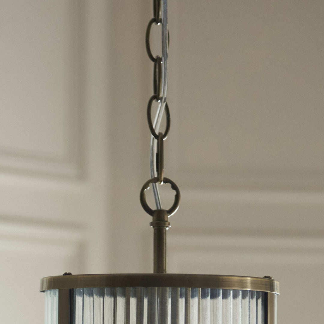 Endon 118595 Ridgeton Pendant Antique Brass Plate & Clear Ribbed Glass
