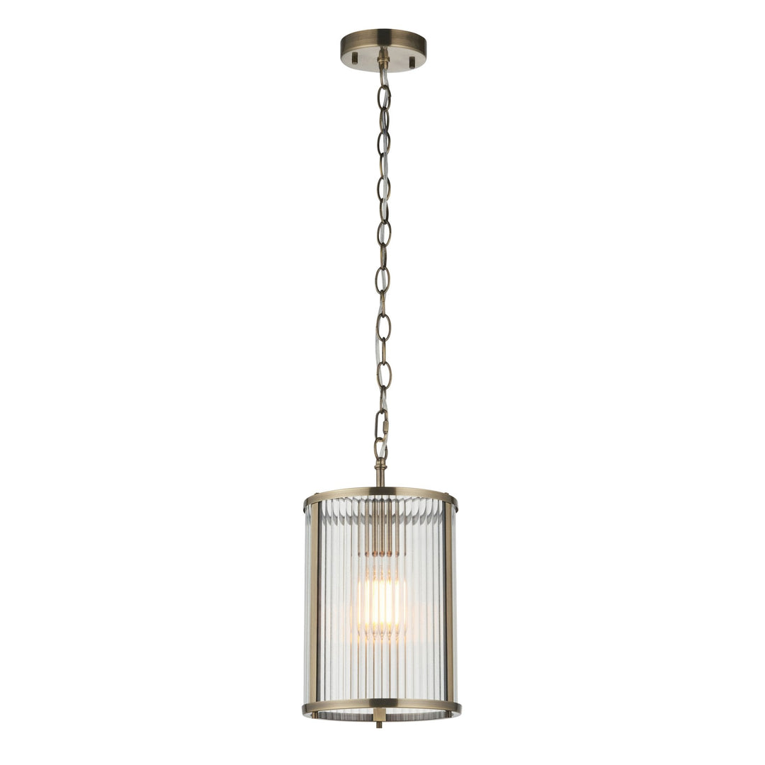 Endon 118595 Ridgeton Pendant Antique Brass Plate & Clear Ribbed Glass