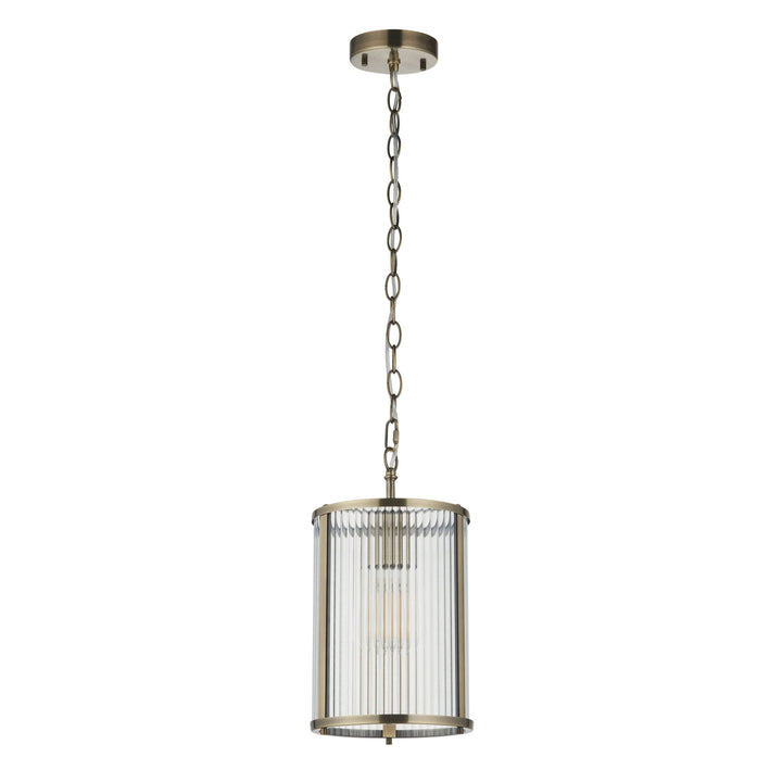 Endon 118595 Ridgeton Pendant Antique Brass Plate & Clear Ribbed Glass
