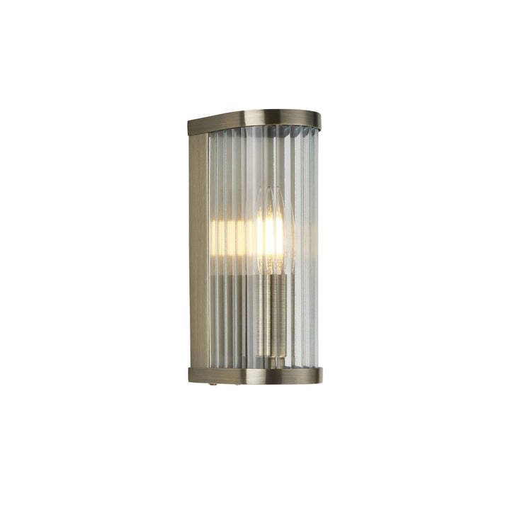 Endon 118596 Ridgeton Wall Light Antique Brass Plate & Clear Ribbed Glass