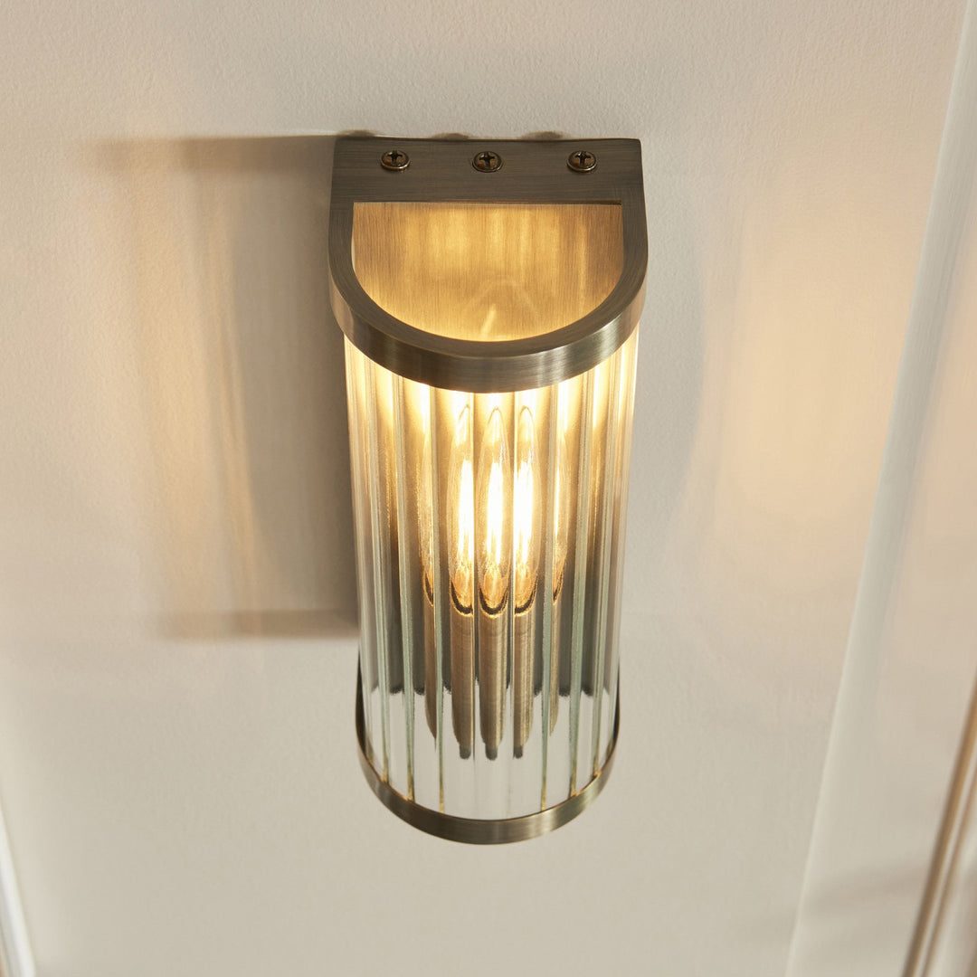 Endon 118596 Ridgeton Wall Light Antique Brass Plate & Clear Ribbed Glass