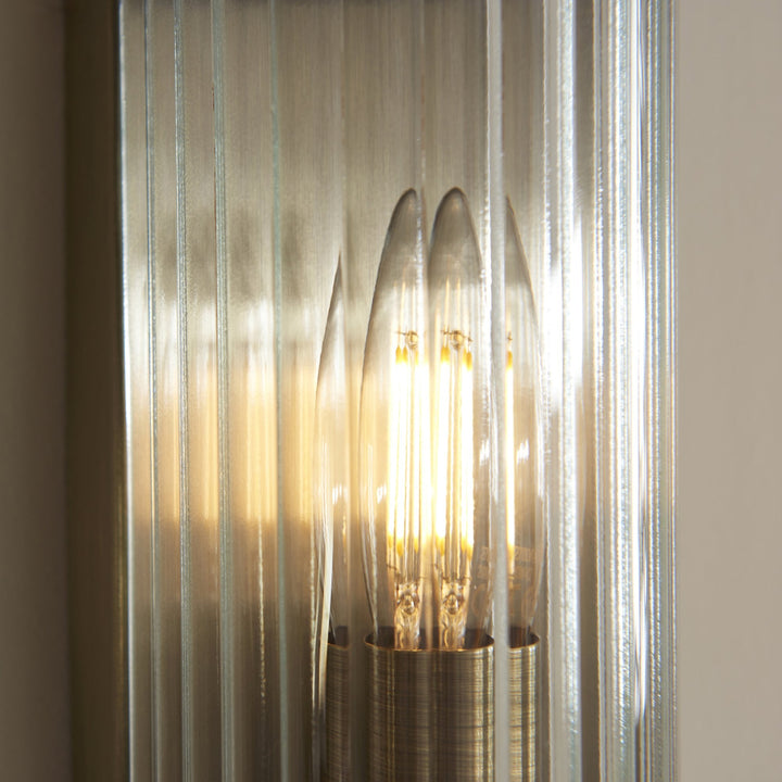 Endon 118596 Ridgeton Wall Light Antique Brass Plate & Clear Ribbed Glass