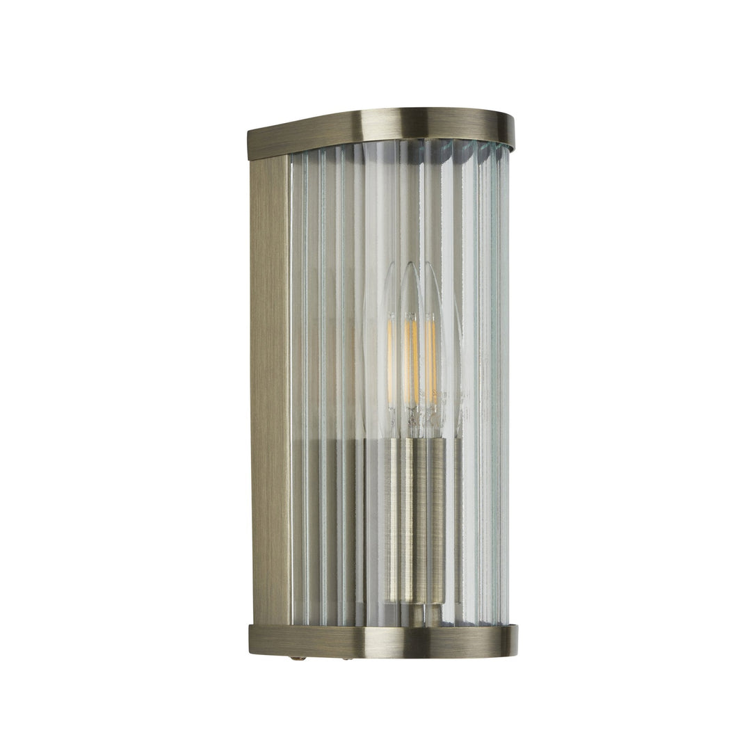 Endon 118596 Ridgeton Wall Light Antique Brass Plate & Clear Ribbed Glass