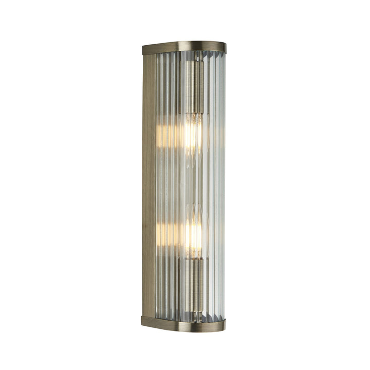 Endon 118597 Ridgeton 2 Light Wall Light Antique Brass Plate & Clear Ribbed Glass