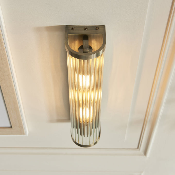 Endon 118597 Ridgeton 2 Light Wall Light Antique Brass Plate & Clear Ribbed Glass