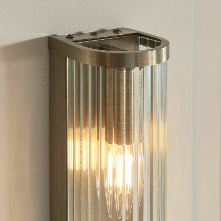 Endon 118597 Ridgeton 2 Light Wall Light Antique Brass Plate & Clear Ribbed Glass