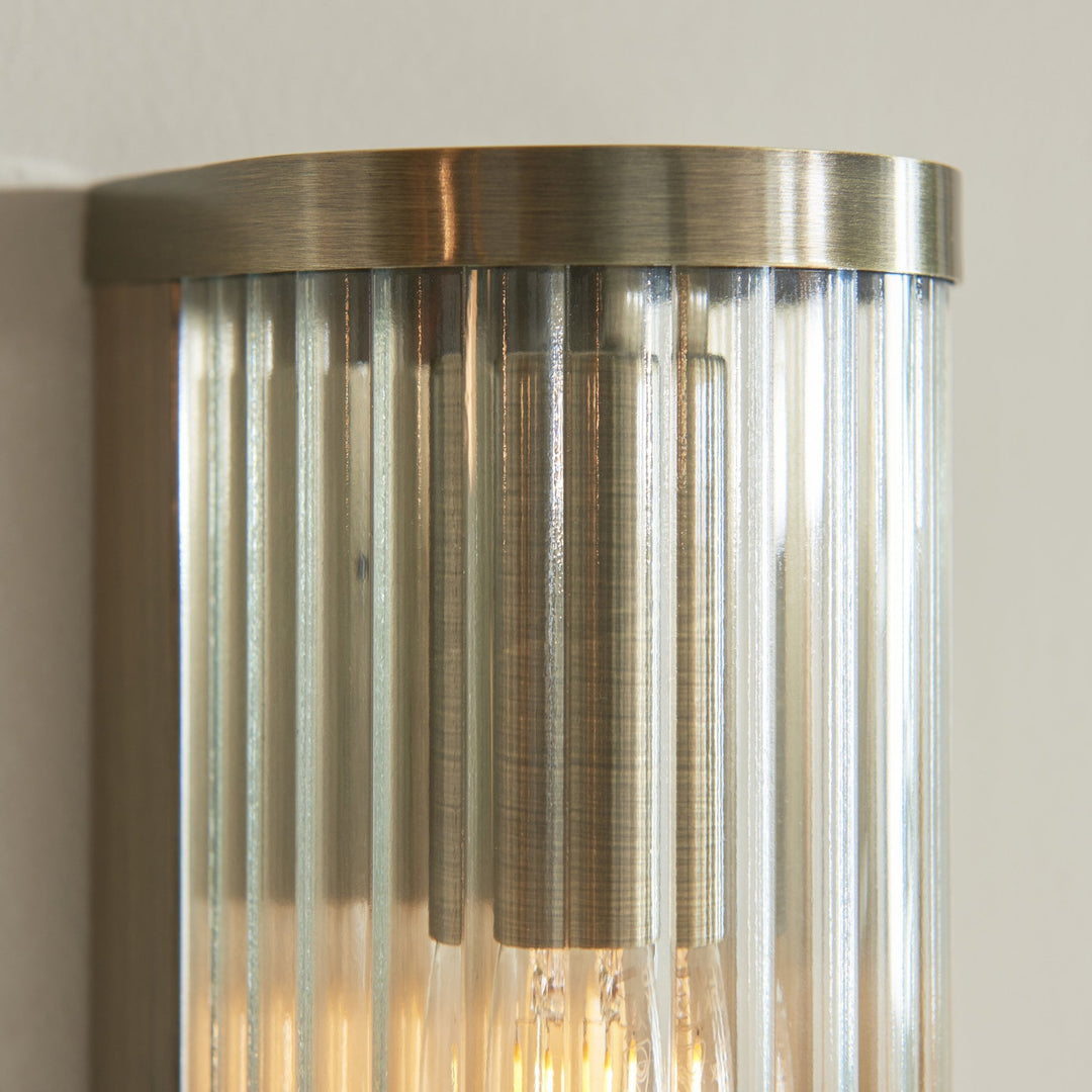 Endon 118597 Ridgeton 2 Light Wall Light Antique Brass Plate & Clear Ribbed Glass