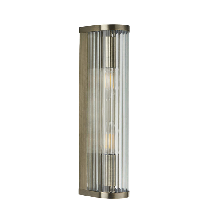 Endon 118597 Ridgeton 2 Light Wall Light Antique Brass Plate & Clear Ribbed Glass
