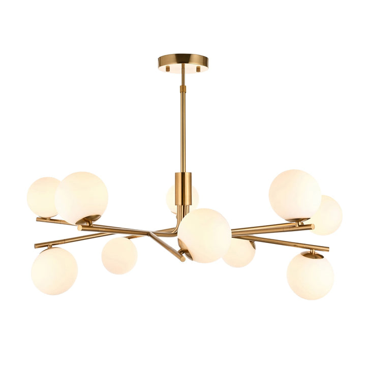 Endon 118652 Aaron 10 Light Pendant Brushed Aged Brass Plate & Matt Opal Glass