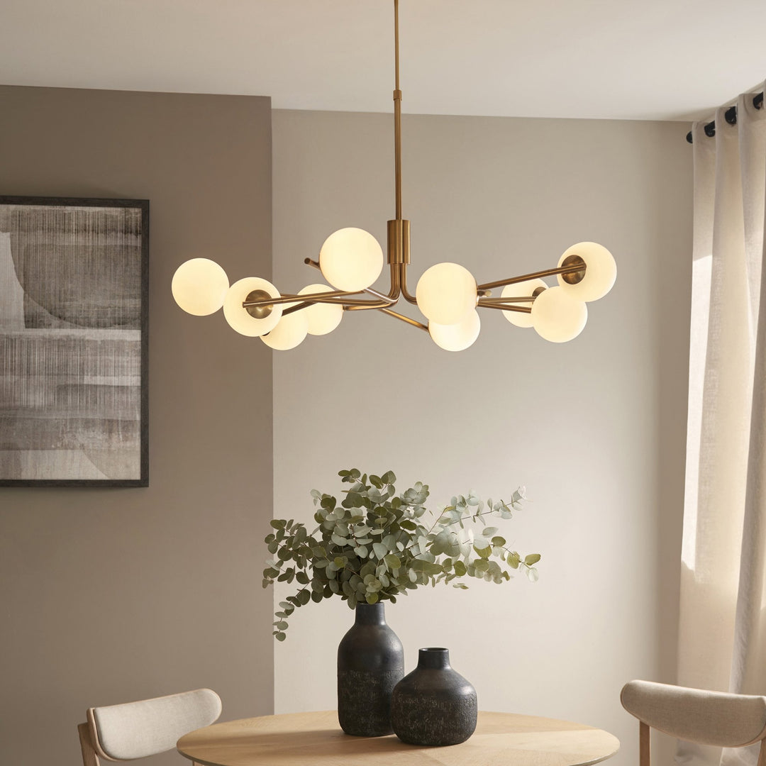Endon 118652 Aaron 10 Light Pendant Brushed Aged Brass Plate & Matt Opal Glass