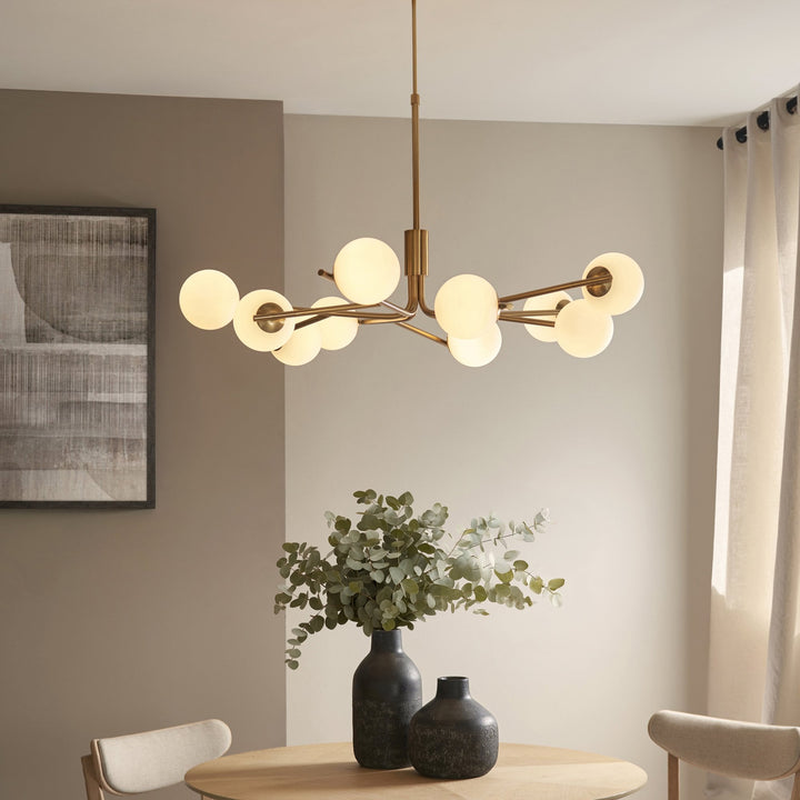 Endon 118652 Aaron 10 Light Pendant Brushed Aged Brass Plate & Matt Opal Glass