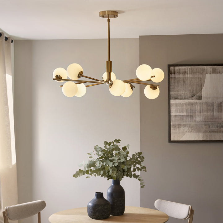 Endon 118652 Aaron 10 Light Pendant Brushed Aged Brass Plate & Matt Opal Glass