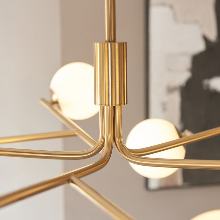Endon 118652 Aaron 10 Light Pendant Brushed Aged Brass Plate & Matt Opal Glass