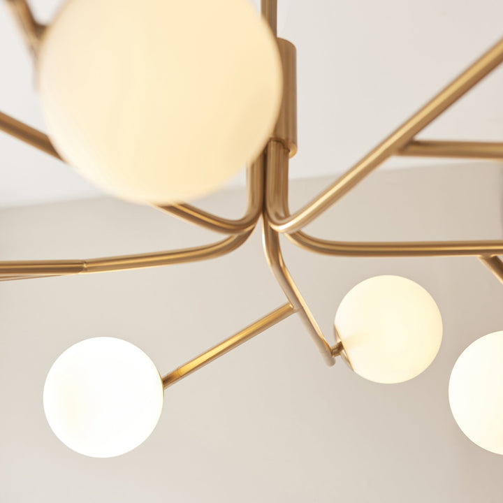 Endon 118652 Aaron 10 Light Pendant Brushed Aged Brass Plate & Matt Opal Glass