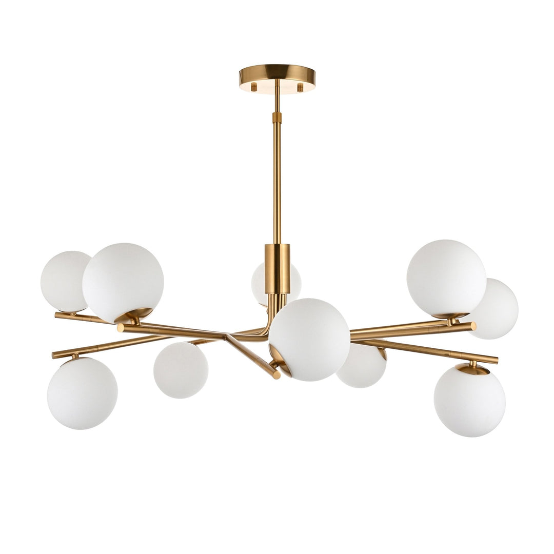 Endon 118652 Aaron 10 Light Pendant Brushed Aged Brass Plate & Matt Opal Glass