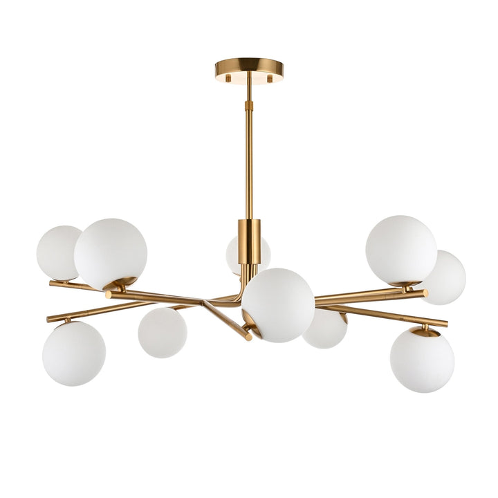 Endon 118652 Aaron 10 Light Pendant Brushed Aged Brass Plate & Matt Opal Glass