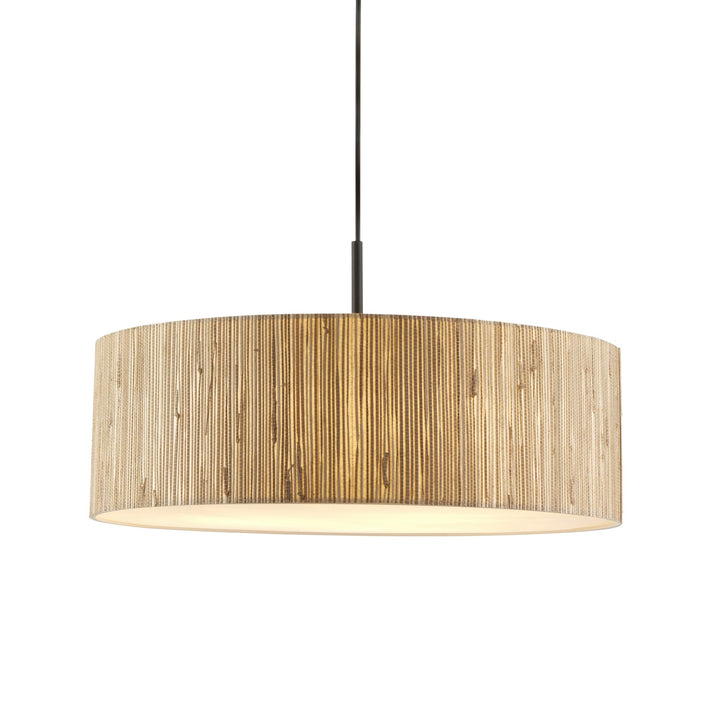 Endon 118672 Longshore 3 Light Pendant Natural Seagrass, Matt Black & White Fabric