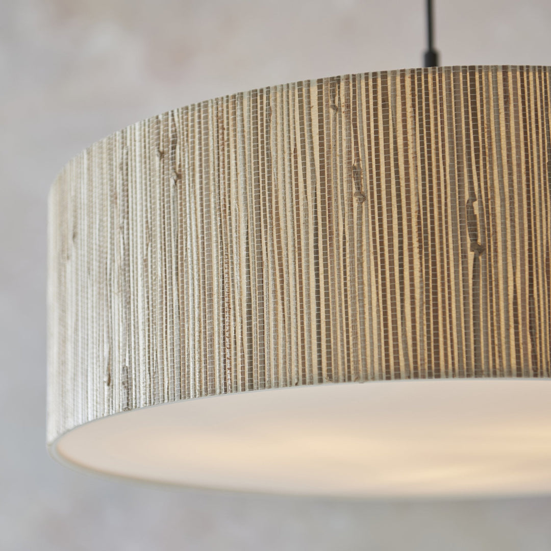 Endon 118672 Longshore 3 Light Pendant Natural Seagrass, Matt Black & White Fabric