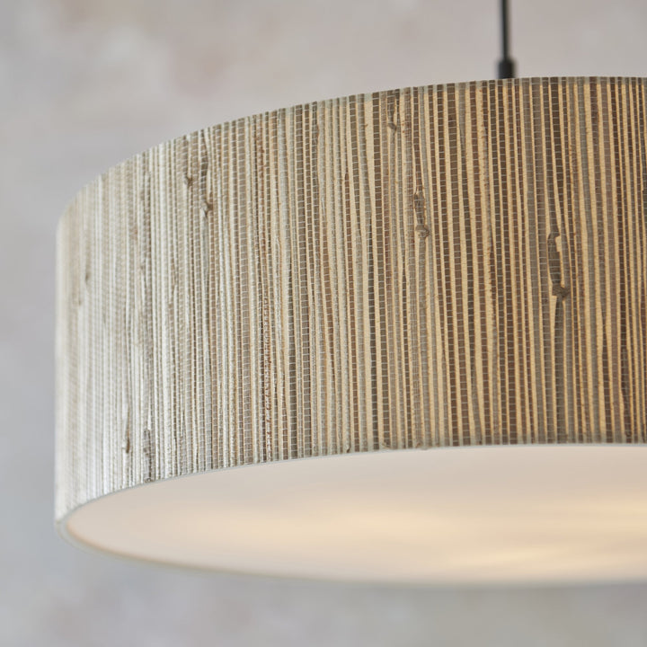 Endon 118672 Longshore 3 Light Pendant Natural Seagrass, Matt Black & White Fabric