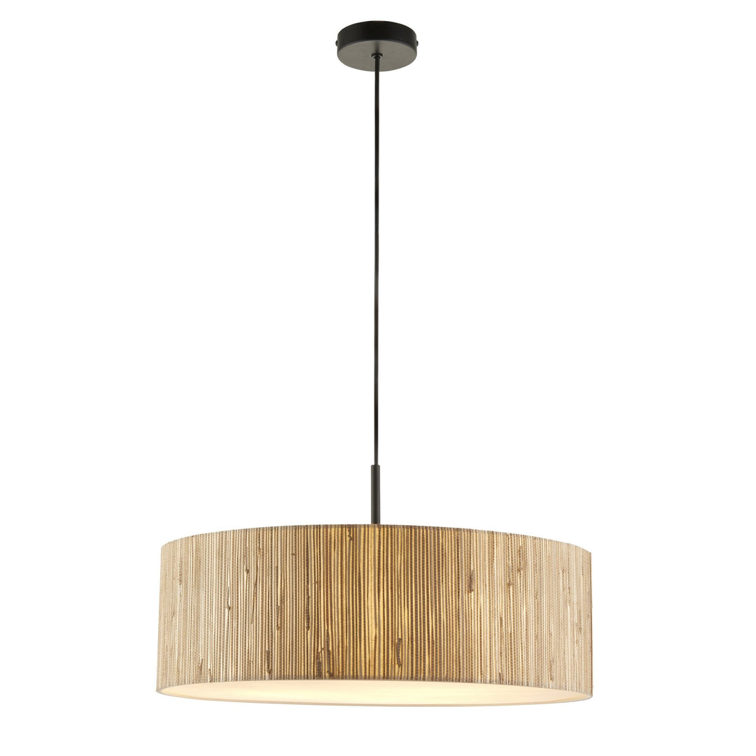 Endon 118672 Longshore 3 Light Pendant Natural Seagrass, Matt Black & White Fabric