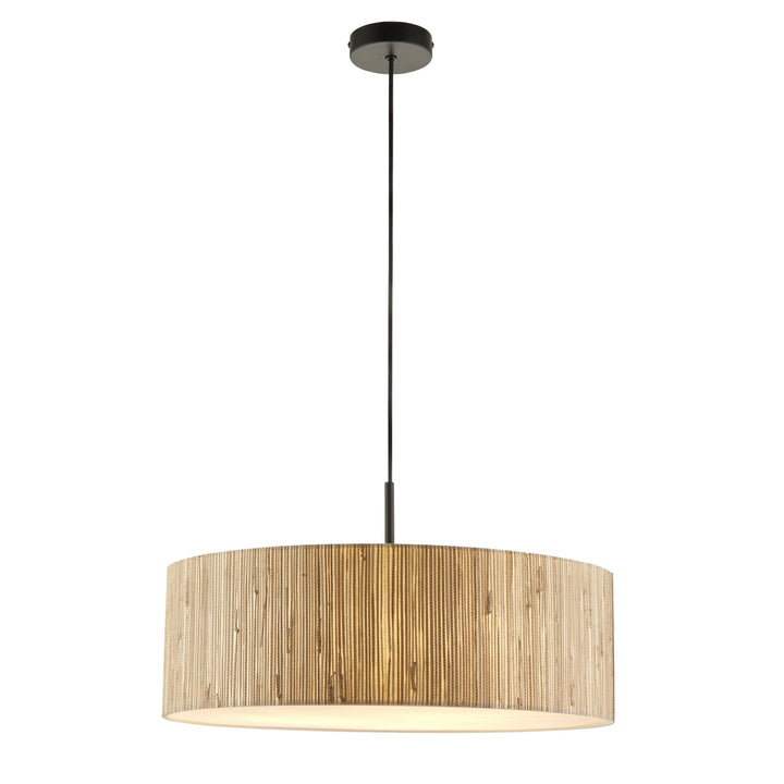 Endon 118672 Longshore 3 Light Pendant Natural Seagrass, Matt Black & White Fabric