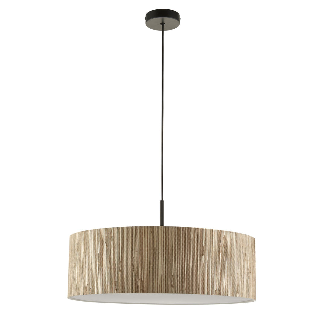 Endon 118672 Longshore 3 Light Pendant Natural Seagrass, Matt Black & White Fabric