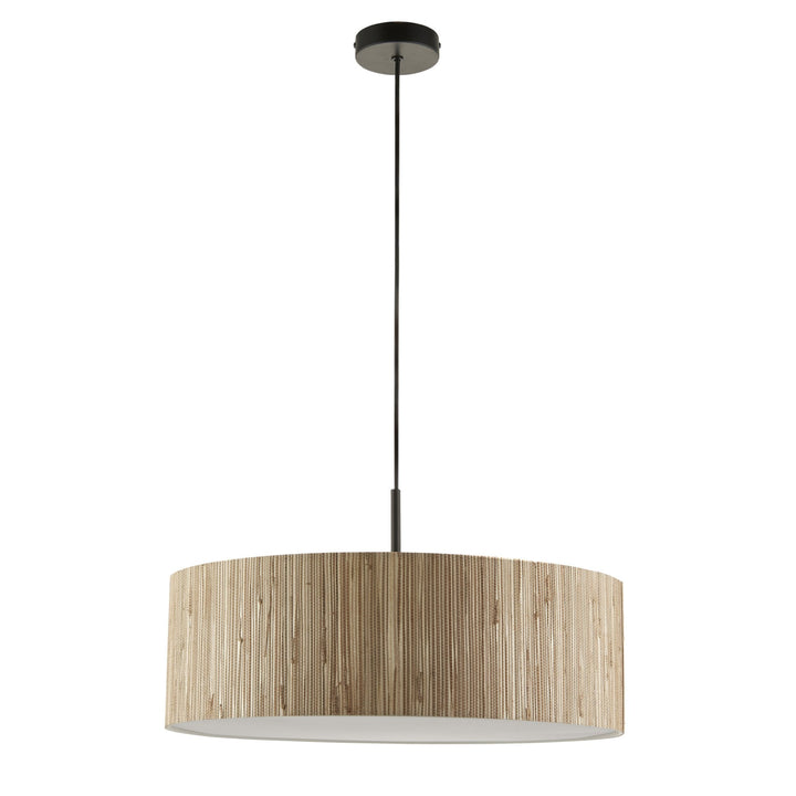 Endon 118672 Longshore 3 Light Pendant Natural Seagrass, Matt Black & White Fabric