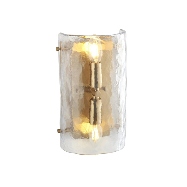 Endon 118673 Keller 2 Light Wall Light Brushed Aged Brass Plate & Handmade Textured Clear Glass