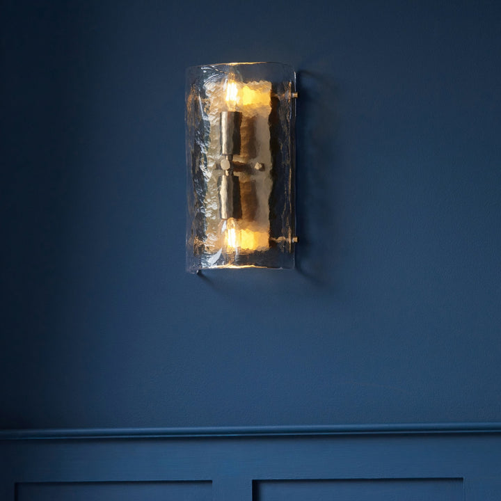 Endon 118673 Keller 2 Light Wall Light Brushed Aged Brass Plate & Handmade Textured Clear Glass