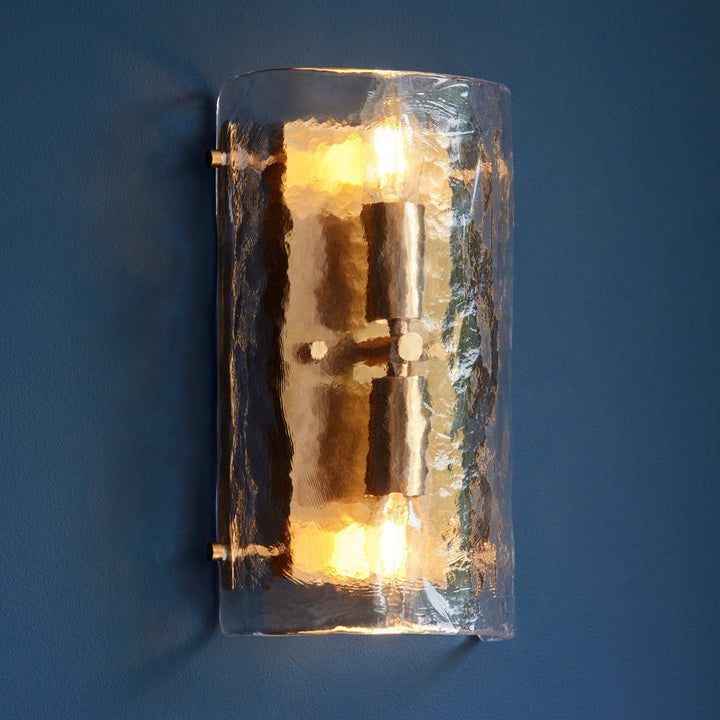 Endon 118673 Keller 2 Light Wall Light Brushed Aged Brass Plate & Handmade Textured Clear Glass