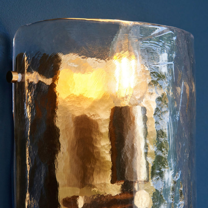 Endon 118673 Keller 2 Light Wall Light Brushed Aged Brass Plate & Handmade Textured Clear Glass