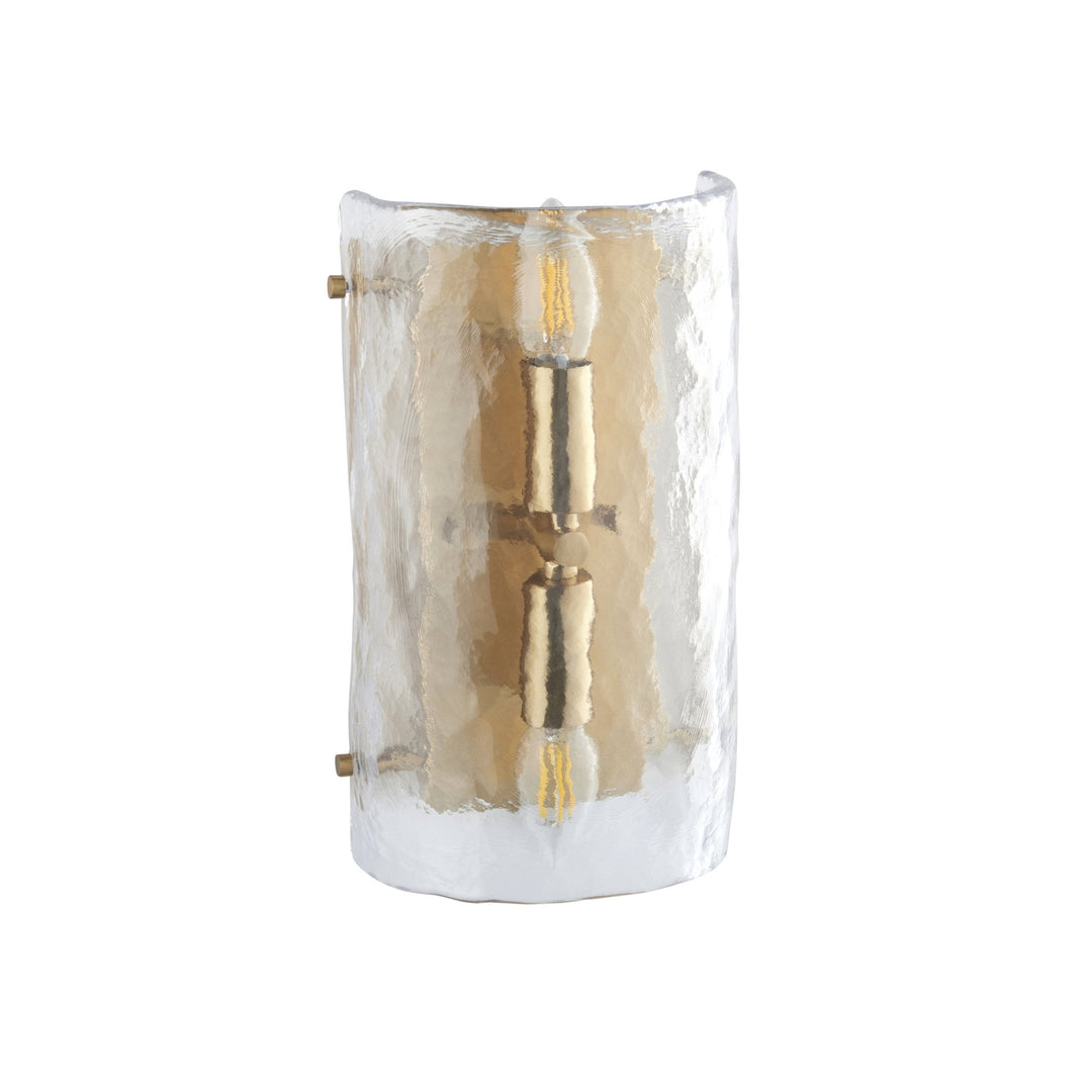 Endon 118673 Keller 2 Light Wall Light Brushed Aged Brass Plate & Handmade Textured Clear Glass