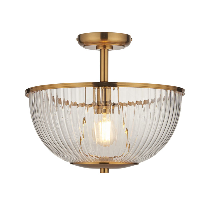 Endon 118750 Somerset Uplighter Flush Vintage Brass Finish & Clear Ribbed Glass