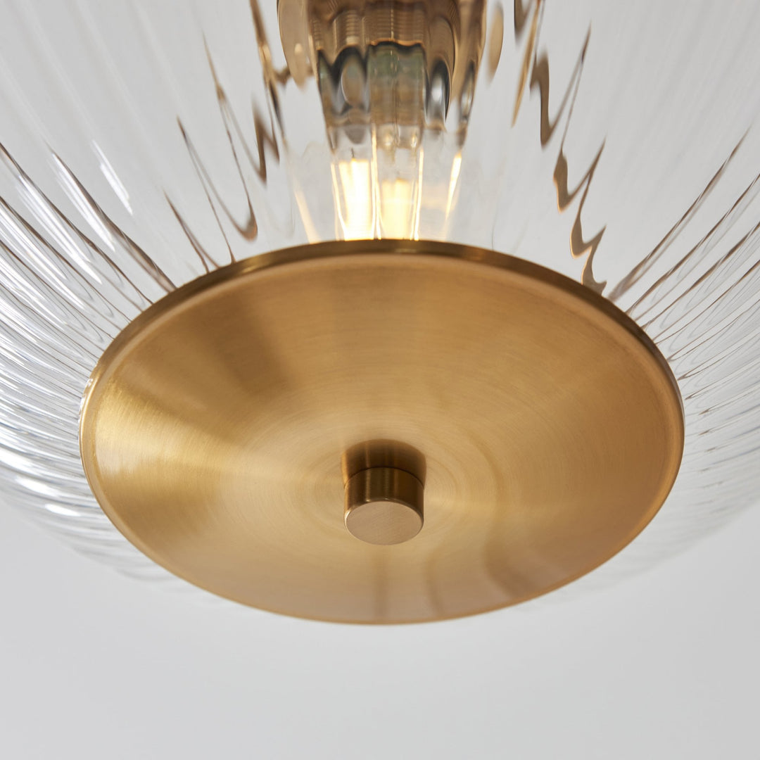 Endon 118750 Somerset Uplighter Flush Vintage Brass Finish & Clear Ribbed Glass