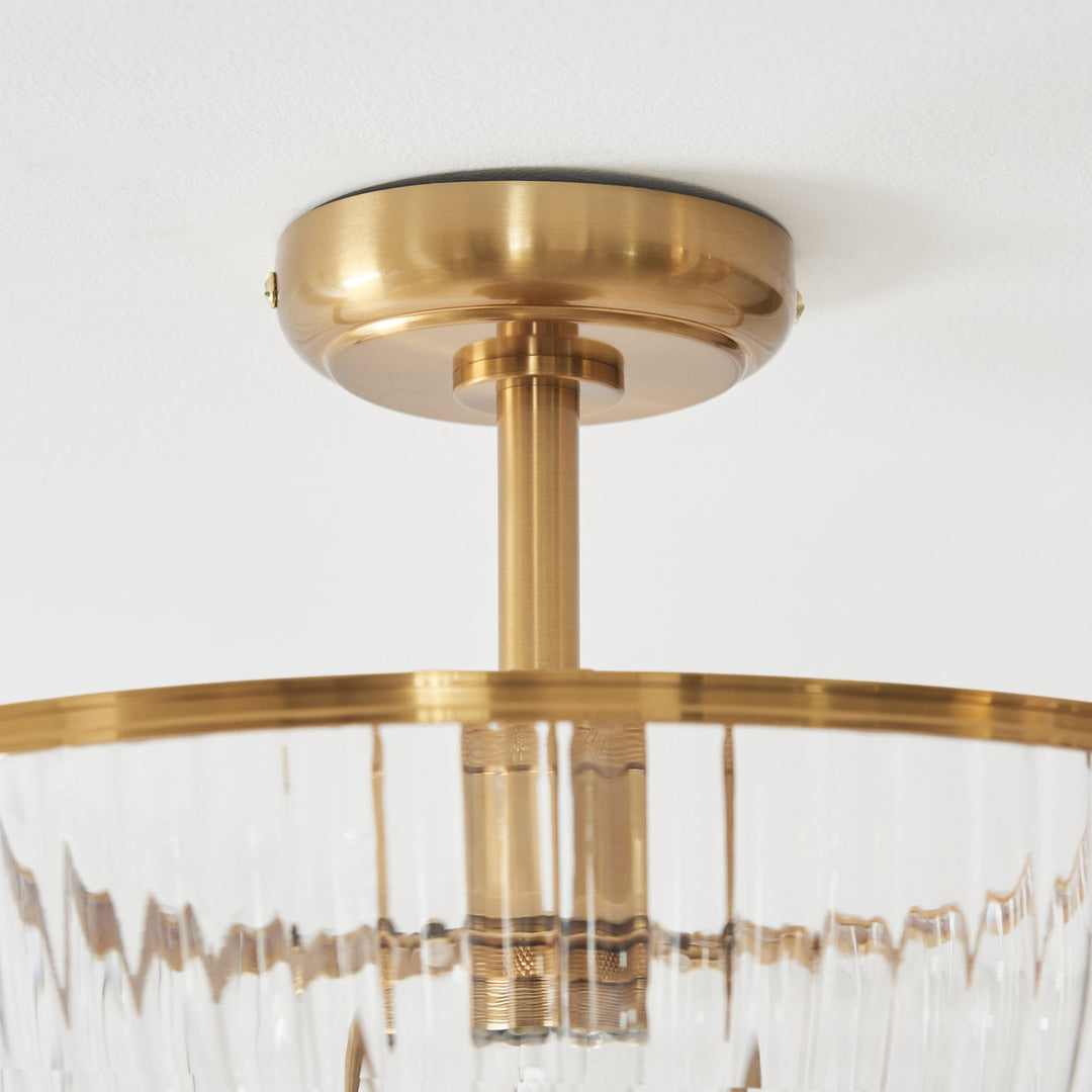 Endon 118750 Somerset Uplighter Flush Vintage Brass Finish & Clear Ribbed Glass