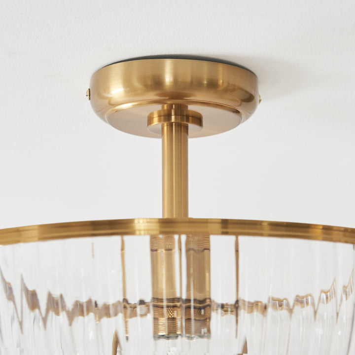 Endon 118750 Somerset Uplighter Flush Vintage Brass Finish & Clear Ribbed Glass