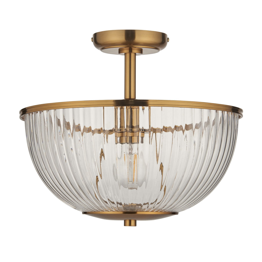 Endon 118750 Somerset Uplighter Flush Vintage Brass Finish & Clear Ribbed Glass