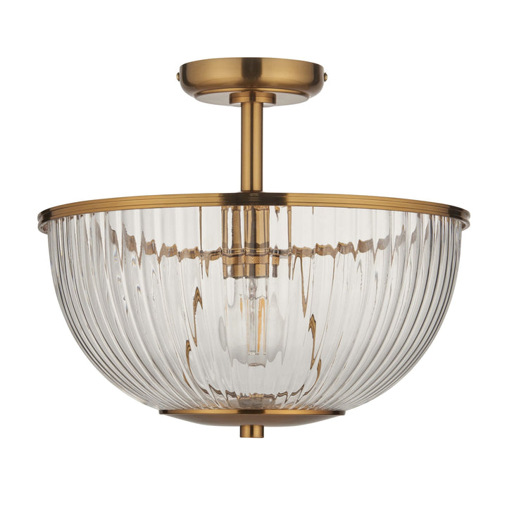 Endon 118750 Somerset Uplighter Flush Vintage Brass Finish & Clear Ribbed Glass