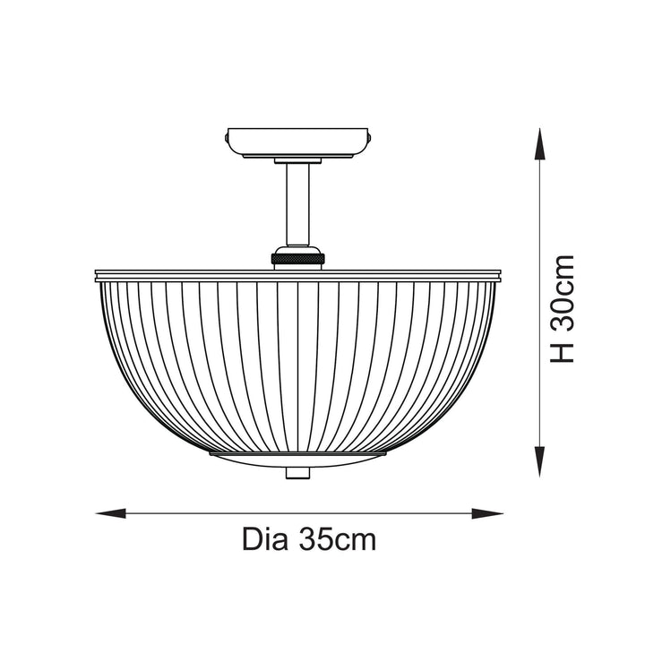 Endon 118750 Somerset Uplighter Flush Vintage Brass Finish & Clear Ribbed Glass