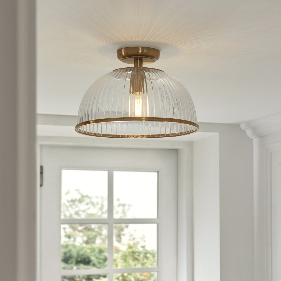 Endon 118751 Somerset Downlight Flush Vintage Brass Finish & Clear Ribbed Glass