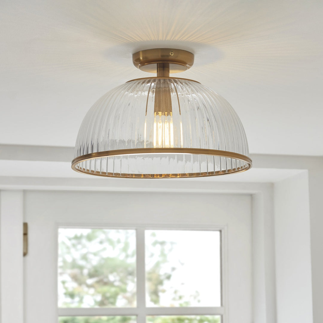 Endon 118751 Somerset Downlight Flush Vintage Brass Finish & Clear Ribbed Glass