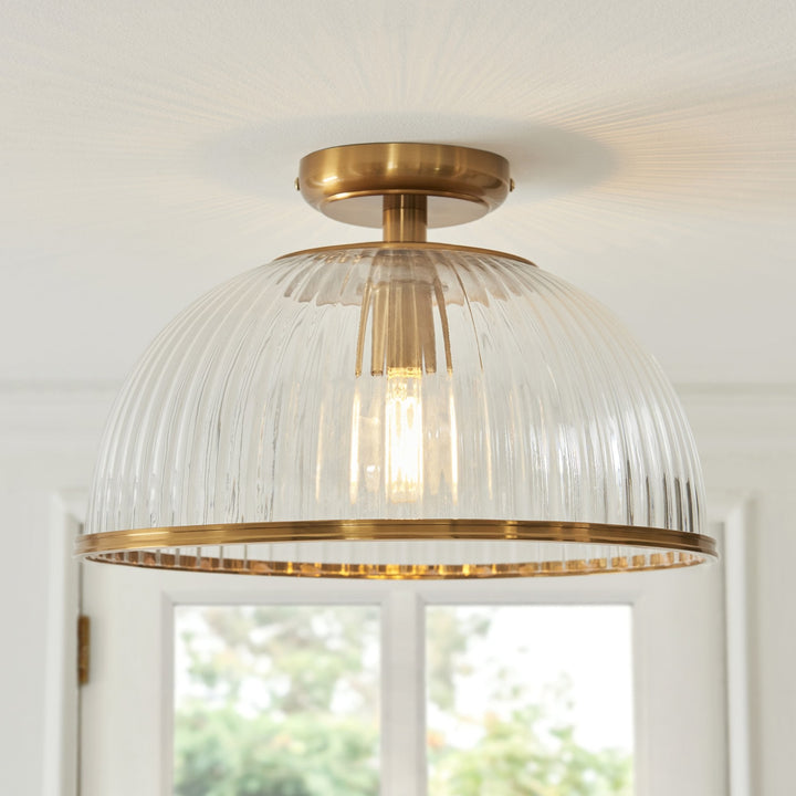 Endon 118751 Somerset Downlight Flush Vintage Brass Finish & Clear Ribbed Glass