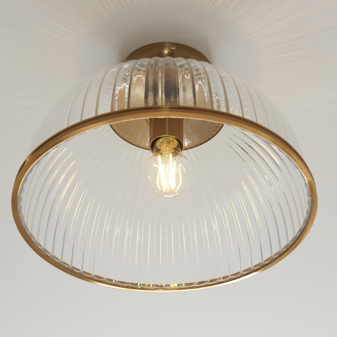 Endon 118751 Somerset Downlight Flush Vintage Brass Finish & Clear Ribbed Glass